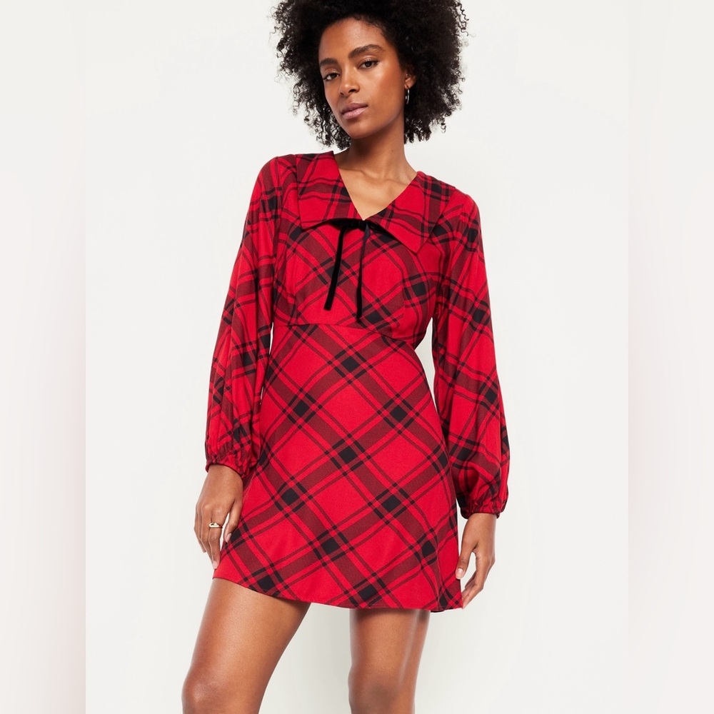 Old Navy Red Plaid Midi Dress